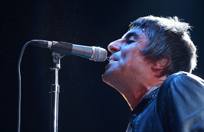 Liam Gallagher of Oasis performs during the start of their Canadian tour in Vancouver, B.C., on Wednesday Aug. 27, 2008