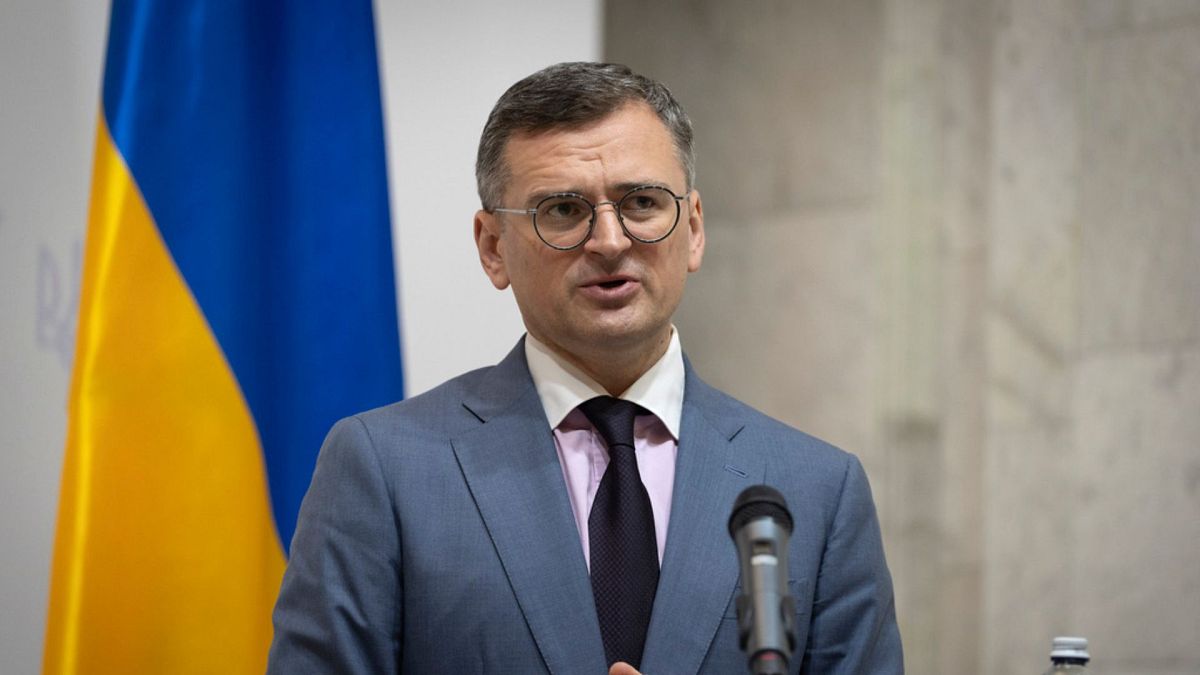 Ukrainian Foreign Minister Dmytro Kuleba speaks during joint press conference with German Foreign Minister Annalena Baerbock in Kyiv, Ukraine, May 21, 2024.