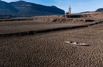 The Sau reservoir at only 5 percent of its capacity, in Vilanova de Sau, about 100 km north of Barcelona, Spain, 26 January 2024.