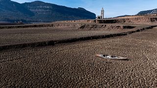 The Sau reservoir at only 5 percent of its capacity, in Vilanova de Sau, about 100 km north of Barcelona, Spain, 26 January 2024.