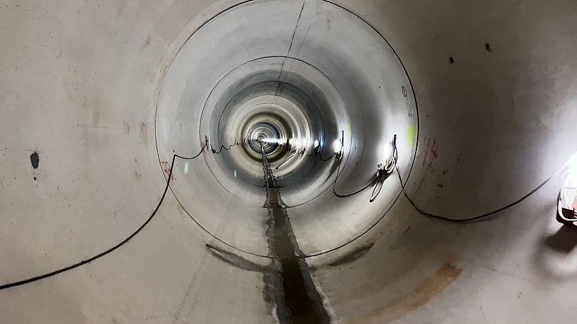 View of the 2 to 3 metres wide cloudburst tunnel under construction in central Copenhagen