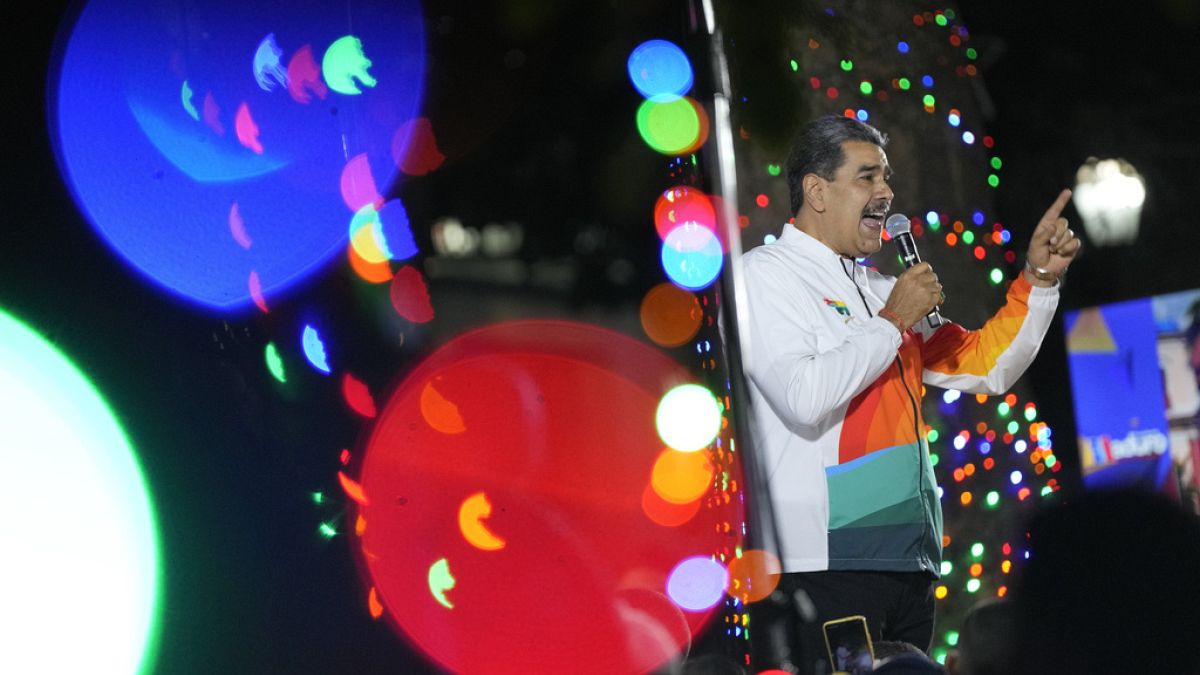 President Nicolas Maduro speaks to supporters in Caracas, Venezuela, Dec. 3, 2023.