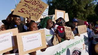 Senegalese women participate in the third edition of the Women's March for Climate in Dakar, Senegal, in November 2023.