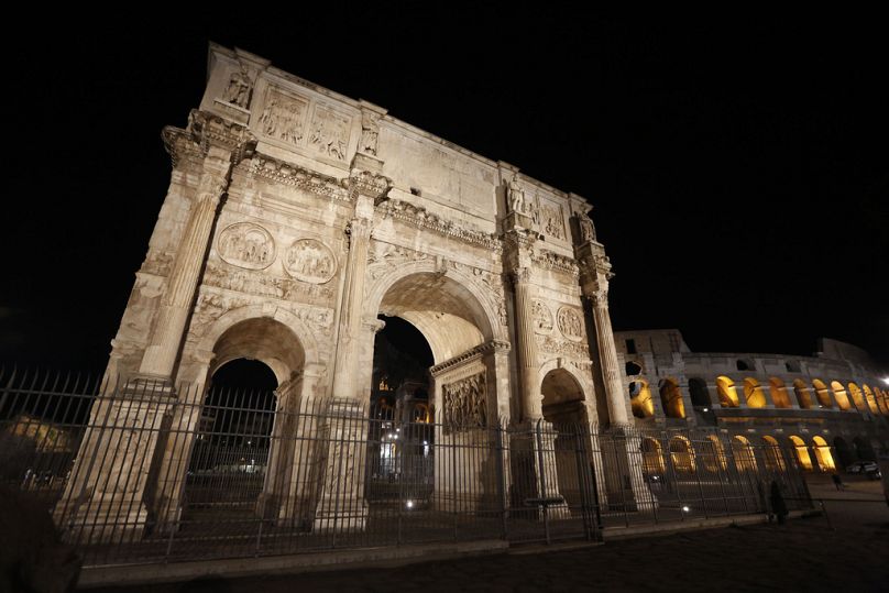 The 315 A.D Arch of Constantine, near the Colosseum, in Rome.