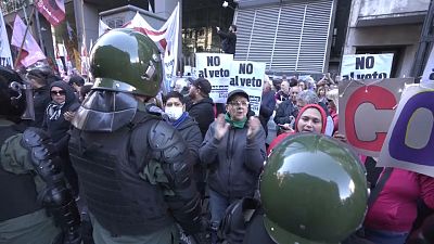 Retirees protesting against Argentine President Javier Milei's veto of a bill 