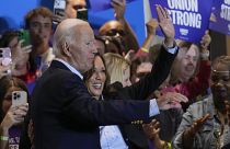 Democratic presidential nominee Vice President Kamala Harris campaigns with President Joe Biden at the IBEW Local Union #5 union hall in Pittsburgh. 2 Sept. 2024.