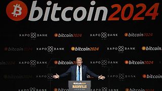 Republican presidential nominee former President Donald Trump speaks at the Bitcoin 2024 Conference in Nashville, US. 27 July 2024.