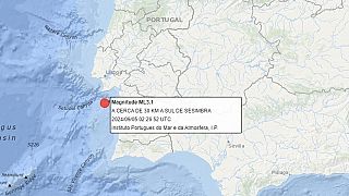 Situación del epicentro de magnitud 3.0 cerca de Sesimbra