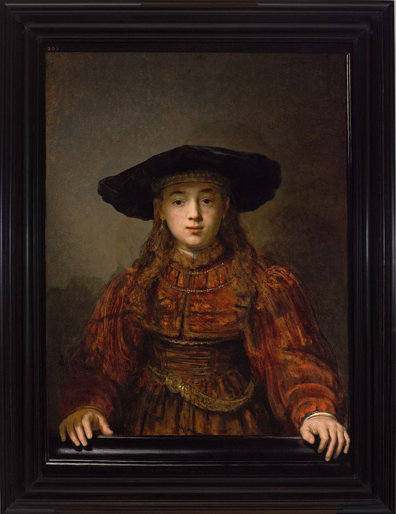 Garota em um porta-retratos (1641) de Rembrandt van Rijn