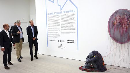 Britain's Prince William, the Prince of Wales attends the "Homelessness: Reframed" exhibition at the Saatchi Gallery, Thursday, 5 September, 2024 in London.