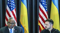 US Defence Secretary Lloyd Austin Ukrainian President Volodymyr Zelenskyy.