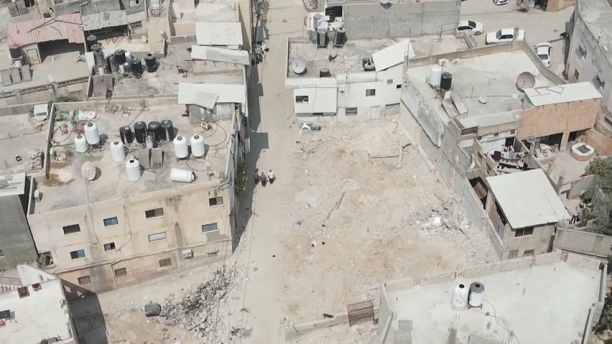 Aerial scenes show debris removal process in Jenin camp after withdrawal of the Israeli army