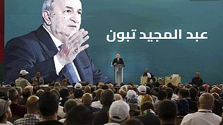 FILE - Abdelmajid Tebboune delivers a speech during his campaign for the upcoming presidential election, in Oran, Algeria, Sunday, Aug. 26, 2024.