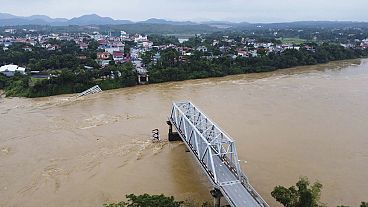 A bridge collapse due to floods triggered by typhoon Yagi in Phu Tho province, Vietnam on Monday, Sept. 9, 2024.