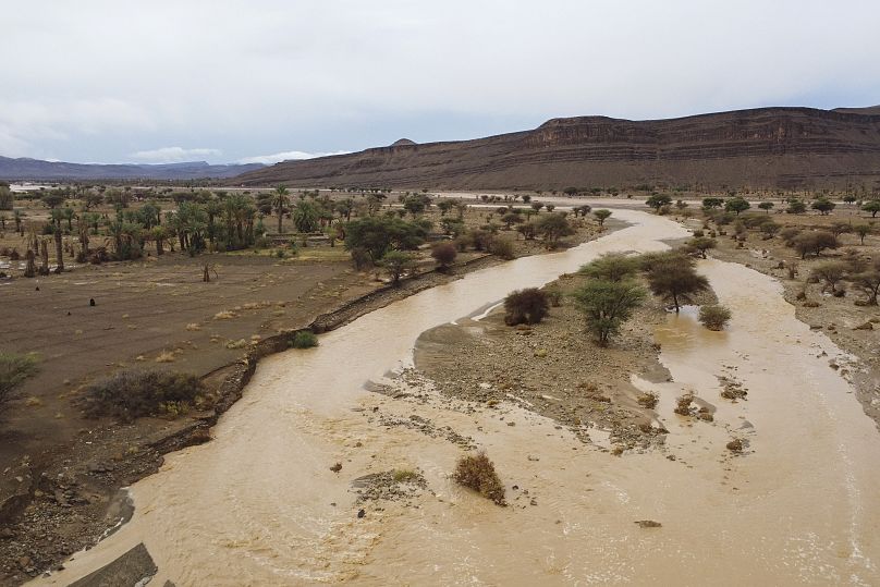 المياه تغمر واحة صحراوية بسبب هطول أمطار غزيرة في تازارين جنوب المغرب