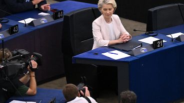 Ursula von der Leyen az Európai Parlament plenáris ülésén Strasbourgban július 18-án