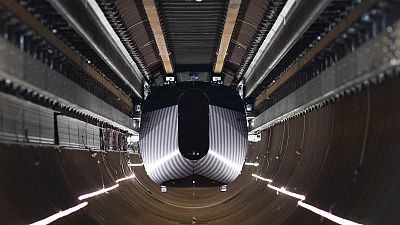 Hardt's capsule moving through the hyperloop tube at its test centre in the Netherlands.