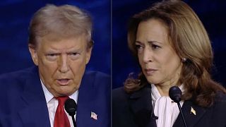 Cumhuriyetçilerin adayı Donald Trump (solda) ve Demokratların adayı Kamala Harris (Ekran görüntüsü ABC'den alınmıştır)