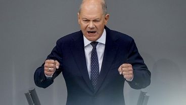 German Chancellor Olaf Scholz speaks during a general debate of the German parliament Bundestag in Berlin, Germany, Wednesday, Sept.11, 2024.