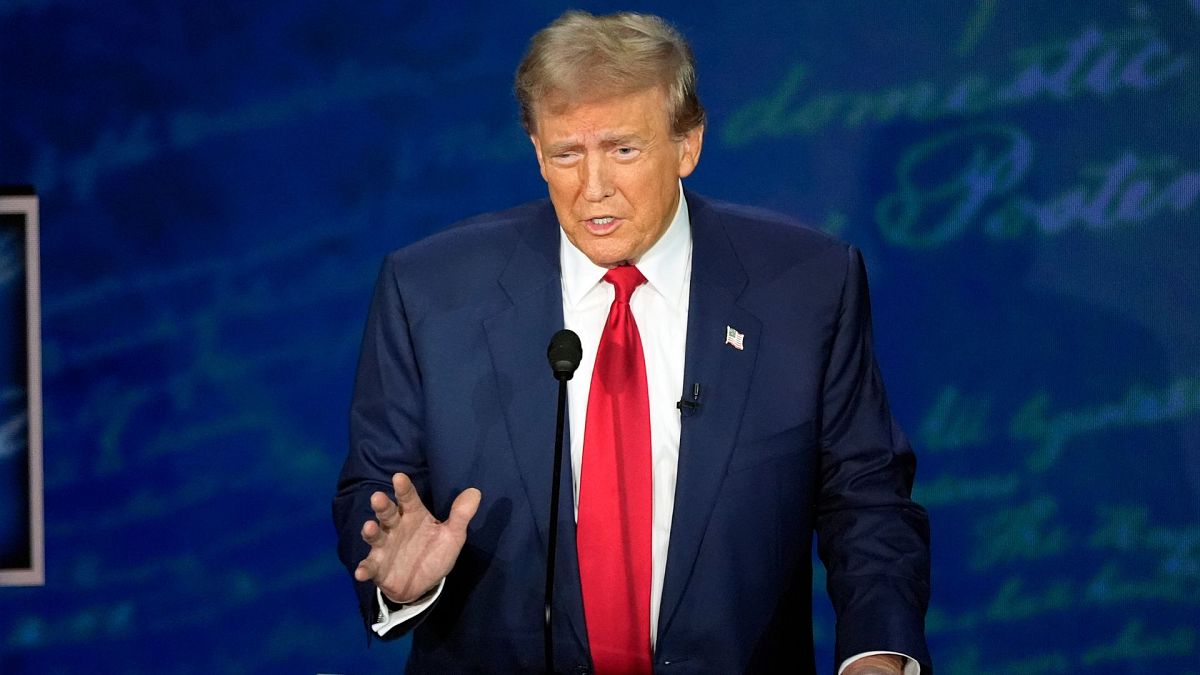 Donald Trump speaks during a presidential debate with Vice President Kamala Harris at the National Constitution Center, 10 September 2024, in Philadelphia.