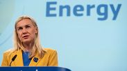 EU-Energiekommissarin Kardi Simson bei der Vorstellung des Jahresberichts zur Lage der EU-Energieunion in Brüssel