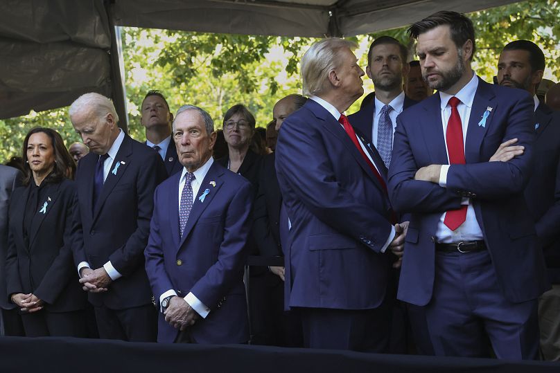 Harris, Biden, Trump y JD Vance en el acto conmemorativo del 11-S en Nueva York.