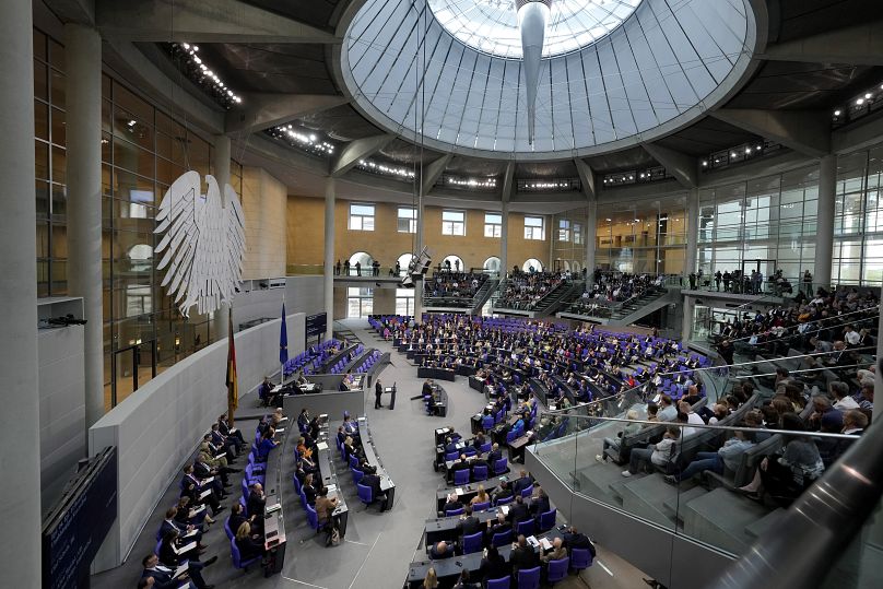 Le chancelier allemand Olaf Scholz s'exprime lors d'un débat général du Bundestag à Berlin, Allemagne, mercredi 11 septembre 2024.