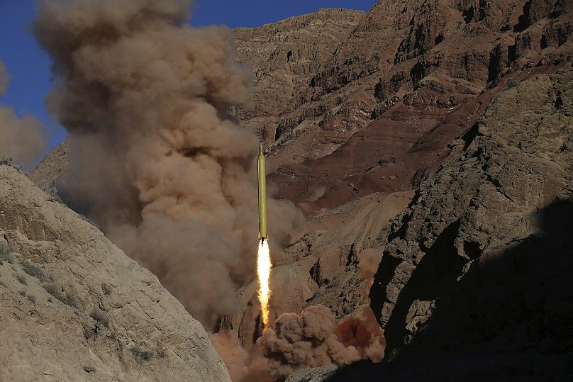 A Qadr H long-range ballistic surface-to-surface missile is fired by Iran's Revolutionary Guard during a maneuver in an undisclosed location in Iran, 9 March 2016