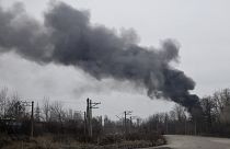 Smoke rises from an energy facility after a Russian attack in Kharkiv in March.