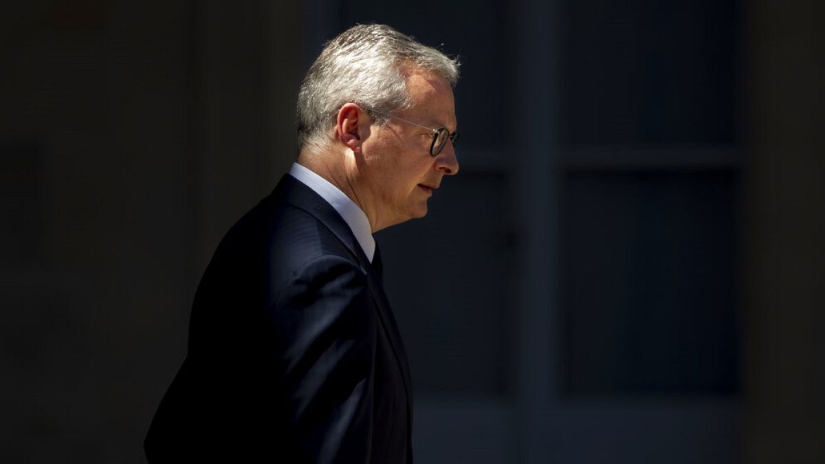 French Finance Minister Bruno Le Maire leaves the Elysee Palace after the weekly cabinet meeting at the Elysee Palace in Paris. 20 May 2020.