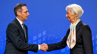 Hungarian Finance Minister Mihály Varga and the President of ECB Christina Lagarde