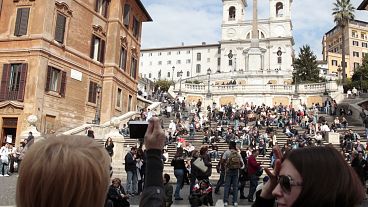 The Trinità dei Monti Church and the steps leading to the Spanish Steps, one of the symbols of Rome