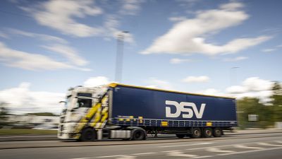 A truck outside the logistics centre of DSV in Hedehusene, September 12, 2024