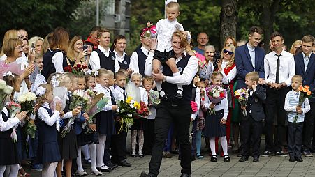 Traditionelle Eröffnung des Schuljahres, bekannt als Tag des Wissens in Minsk, 1. September 2018.