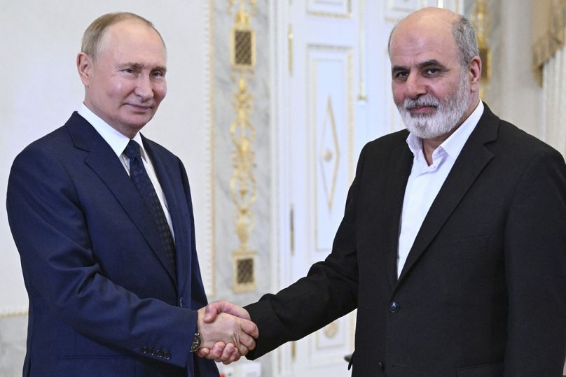 Russian President Vladimir Putin and Iranian Supreme National Security Council Secretary Ali Akbar Ahmadian in St. Petersburg, Russia, Thursday, Sept. 12, 2024.