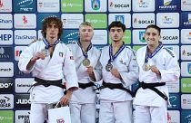 The men's podium of the second day of the Croatian Judo Grand Prix