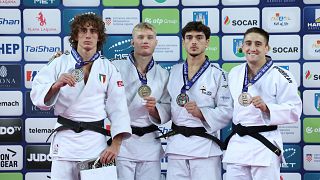 The men's podium of the second day of the Croatian Judo Grand Prix