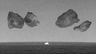 Thermal image made from SpaceX video shows its capsule, center, carrying tech entrepreneur Jared Isaacman with crew after it reached the Gulf of Mexico, September 15th 2024