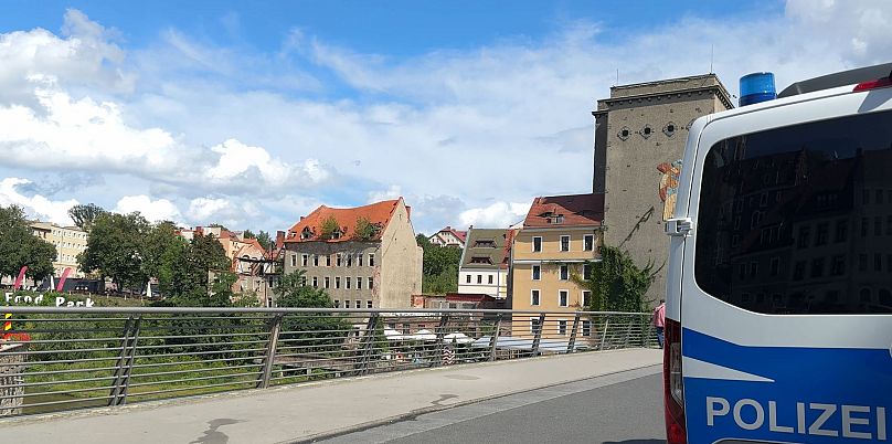 German police at the border of Poland and Germany in Goerlitz