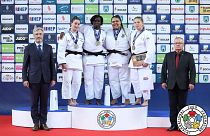 Le podium féminin de la troisième journée du Grand Prix de Judo de Zagreb 2024