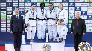 Le podium féminin de la troisième journée du Grand Prix de Judo de Zagreb 2024