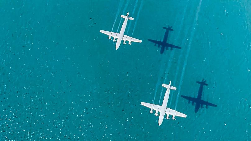 Russian anti-submarine aircraft fly during joint naval and air drills with China, September 14, 2024