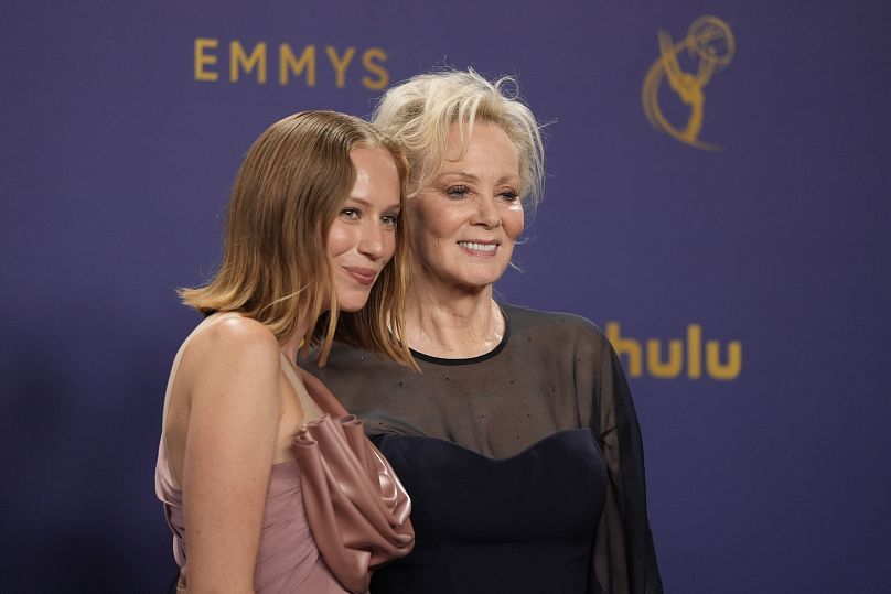 Hannah Einbinder, left, and Jean Smart pose in the press room during the 76th Primetime Emmy Awards