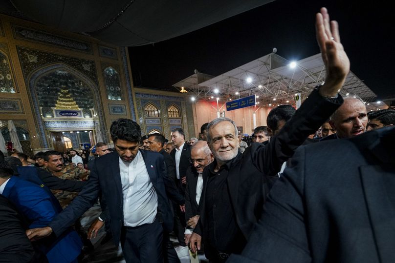 Iran's President Masoud Pezeshkian visits the holy shrine of Imam Ali, in the southern Iraqi city of Najaf, September 2024