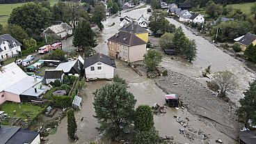 A view of flooded houses in Jesenik, Czech Republic, Sunday, Sept. 15, 2024