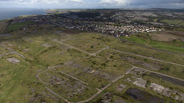 An aerial view of the the site of a proposed new coal mine near the Cumbrian town of Whitehaven in northwest England, October 2021.