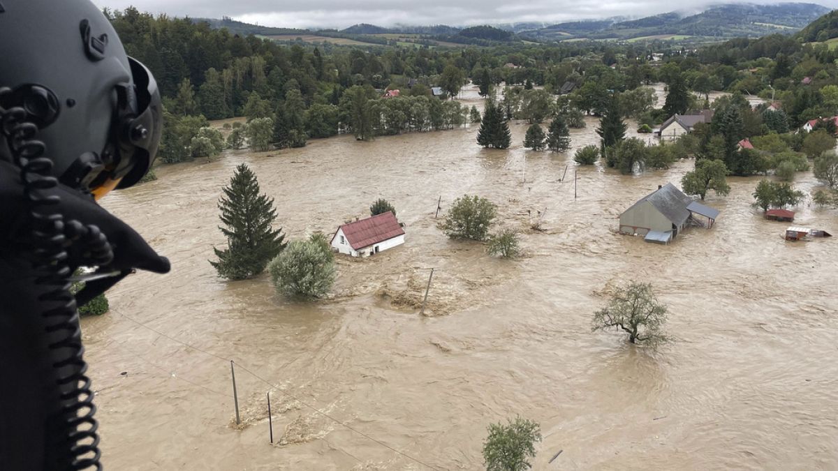 A flooded area near the Nysa Klodzka river in Nysa, Poland on Monday, Sept. 16, 2024. 