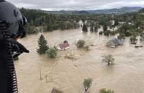 A flooded area near the Nysa Klodzka river in Nysa, Poland on Monday, Sept. 16, 2024. 