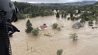 A flooded area near the Nysa Klodzka river in Nysa, Poland on Monday, Sept. 16, 2024. 