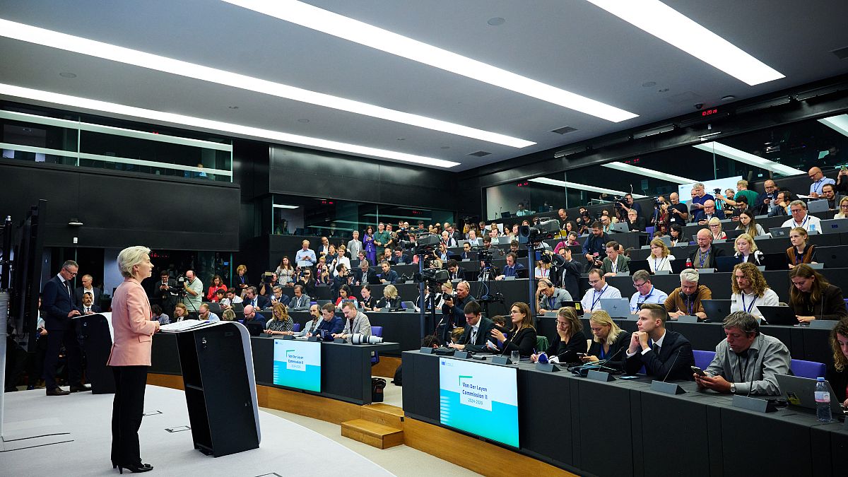 Ursula von der Leyen, president of the European Commission, presents the new members of her team